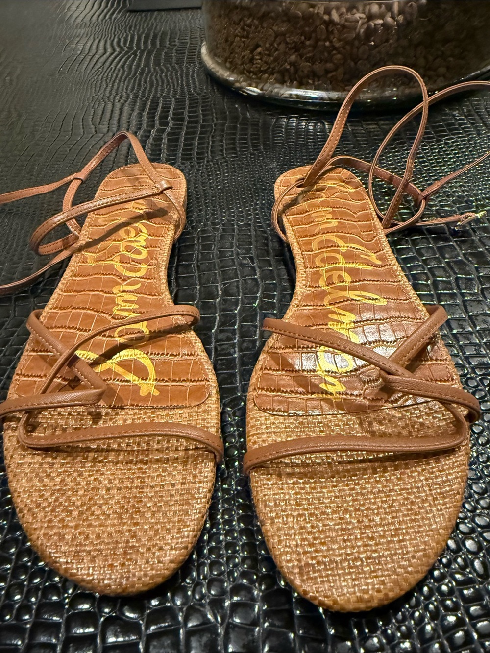 Sam Edelman Tan Brown Strappy Lace-Up Sandals